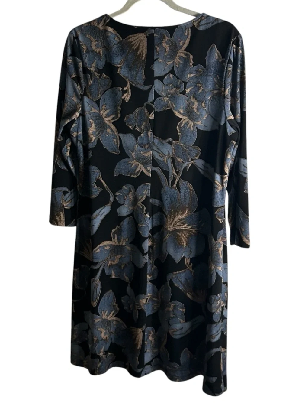 connected apparel Black Midi Dress with Blue and Gold Floral Print